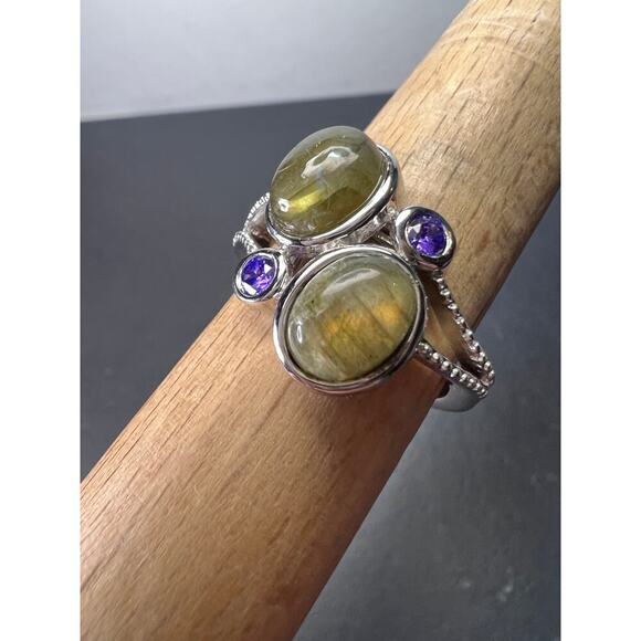 Labradorite and purple CZ sterling silver ring size 9 - Picture 1 of 11